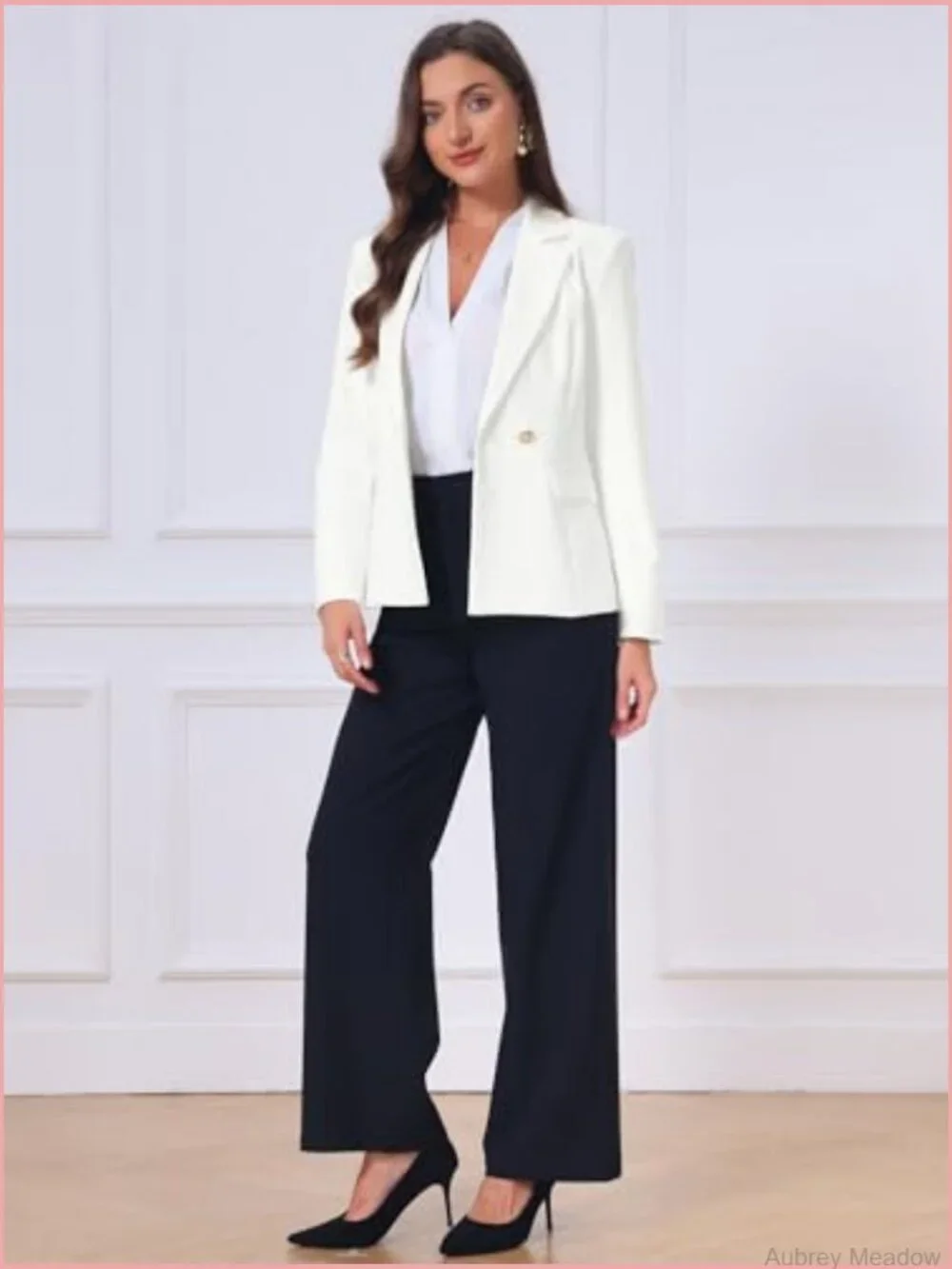 Women's Business Casual Blazer Notched Lapel Long Sleeve Single Button Flap